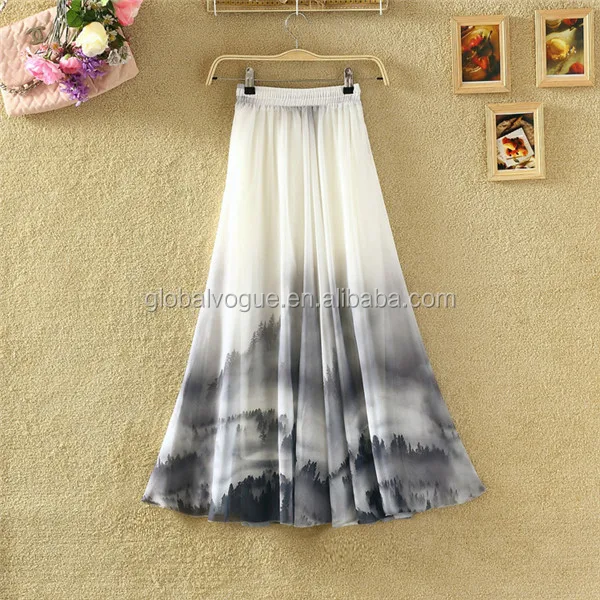 Korean summer chiffon lace dress,large bust dress ink printing fairy skirt