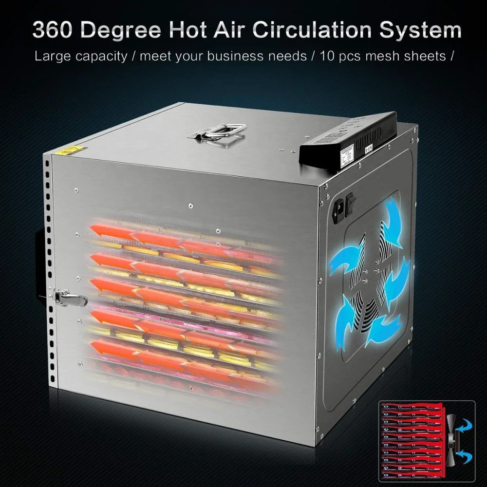 Digital 24 hours timer  10 Trays commercial stainless steel Food Dehydrator with visual door