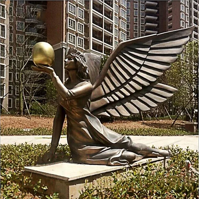 
Home decor antique boy cherub angel child figure with wing bronze sculpture for sale 
