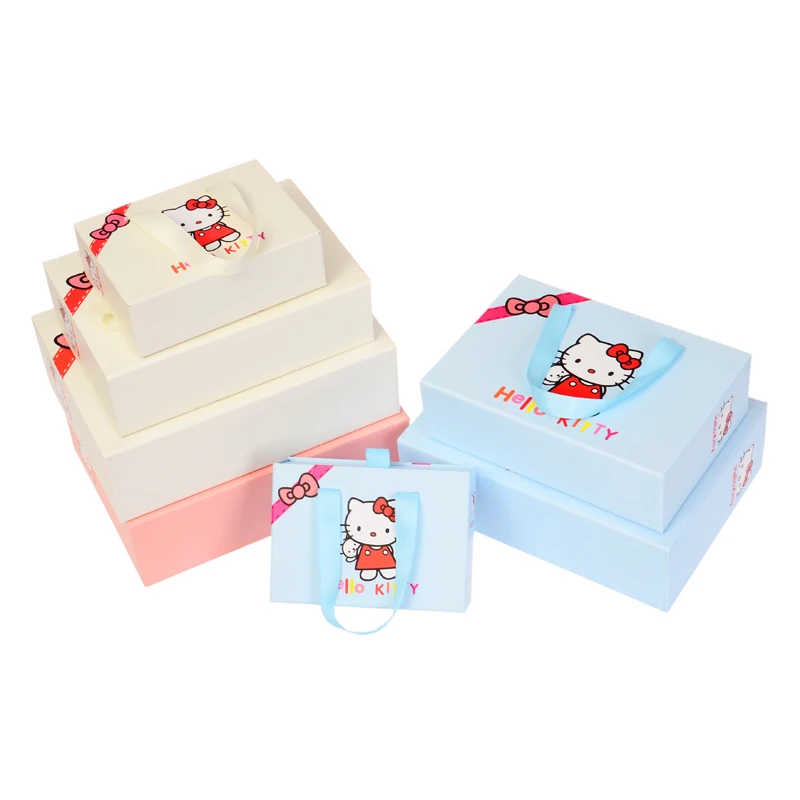 Cute Hello Kitty Handmade Drawer Box for Candy Packing Cloth Packing Portable Gift Box With Ribbon Handles Special Custom Box