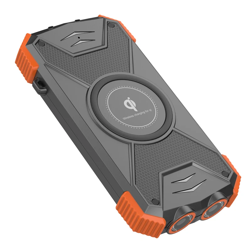 QI wireless charging standard Solar power bank charger 10000mah with anti-shock silicone and LED lights non-slip pad Qi symbol