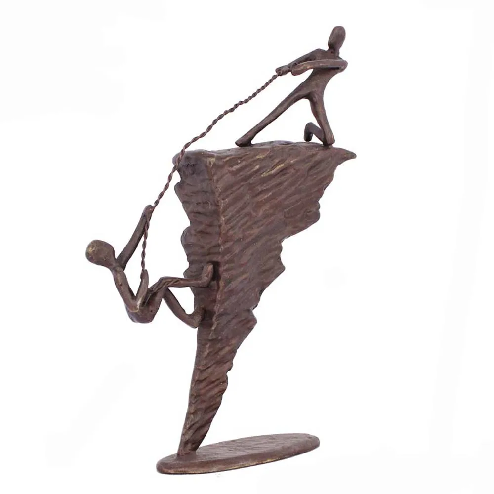 Metal antique bronze rock climbing statues