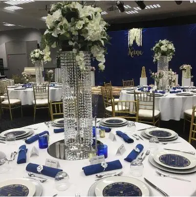 
Elegant tall hanging crystal column flower stand table top wedding centerpiece 