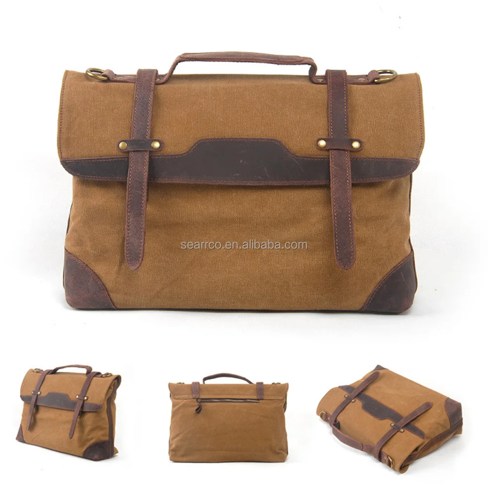 Durable Multi-purpose Waxed Canvas Men handbag Leather canvas messenger Bags