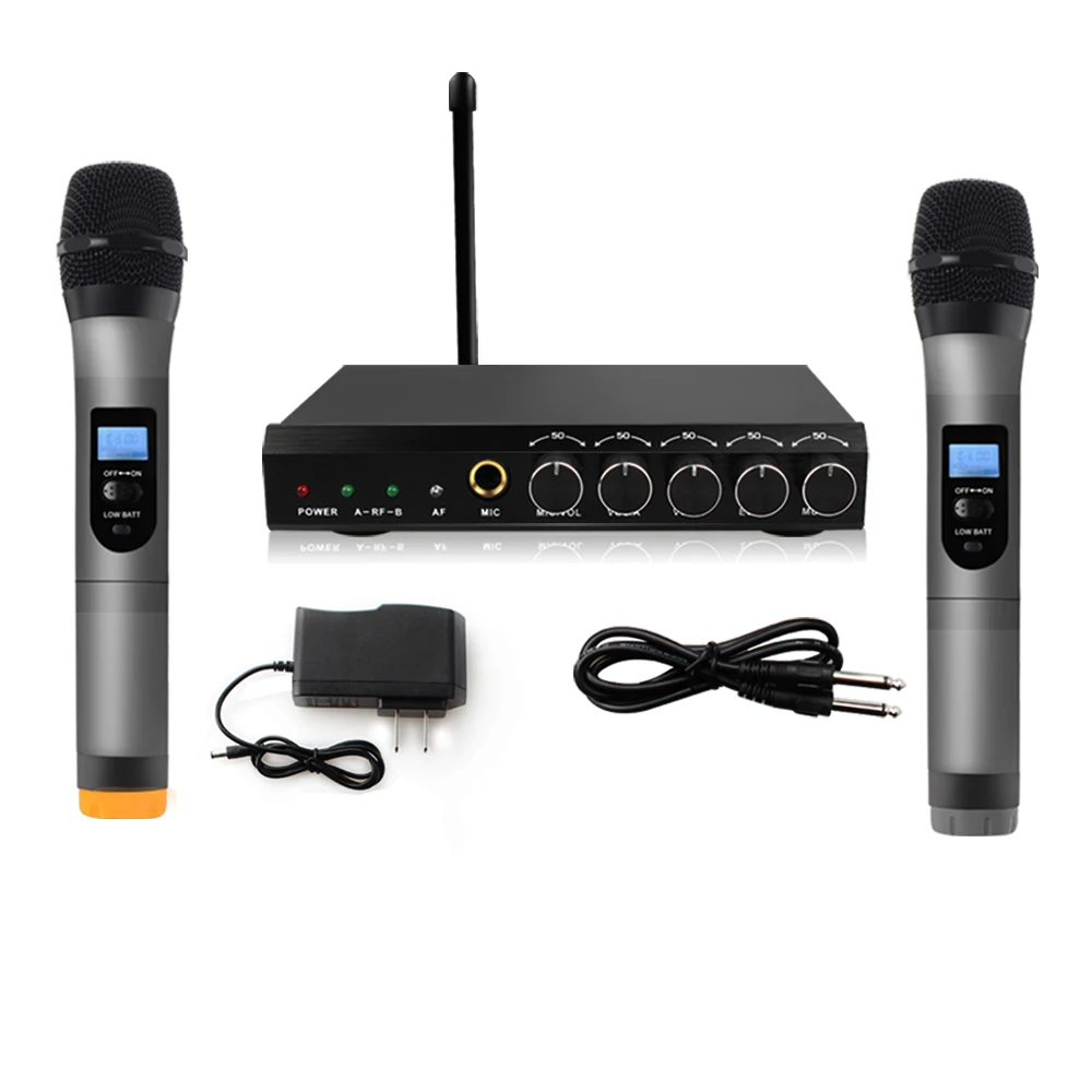 Free Ship Wireless BT Microphone System VHF Dual Channels Handheld Microphone Systems Mini Portable Singing Mixer Karaoke