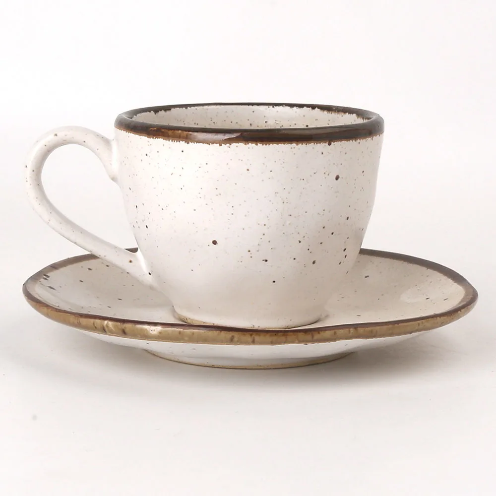 250ml 8.8oz Rustic Antique Old Retro Style Ceramic Stoneware Coffee Tea Cups and Saucers Sets