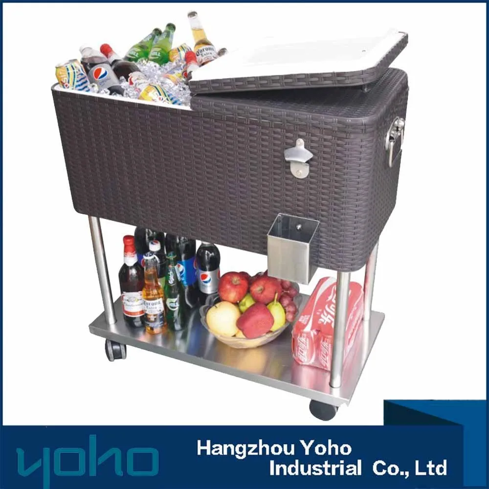 YOHO 80-Quart Steel Beverage Cooler Ice Chest Rolling Cart