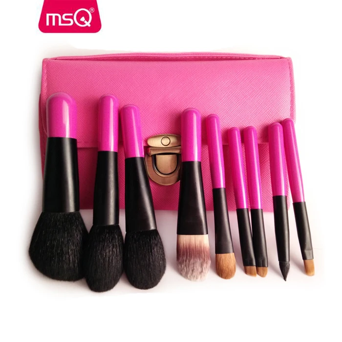 MSQ latest 9pcs cute high quality rose pink natural makeup tools cosmetic brush set