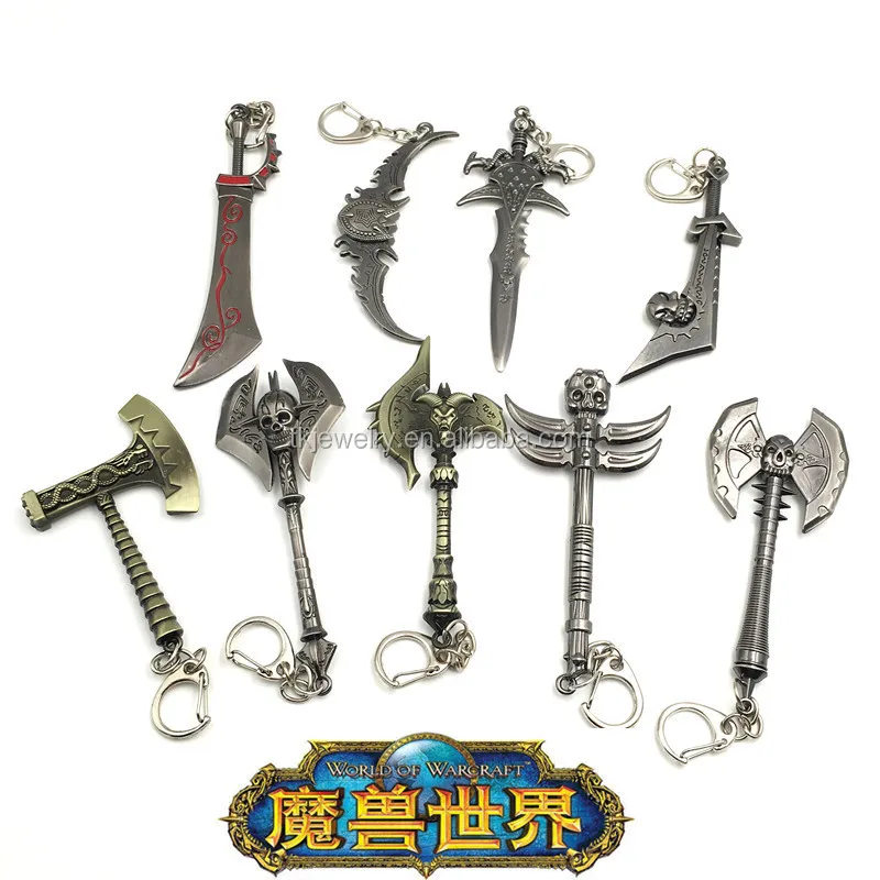Fashion Design Metal Key rings with Mini Cute WOW Games Key chain Weapon Pendant Key chain