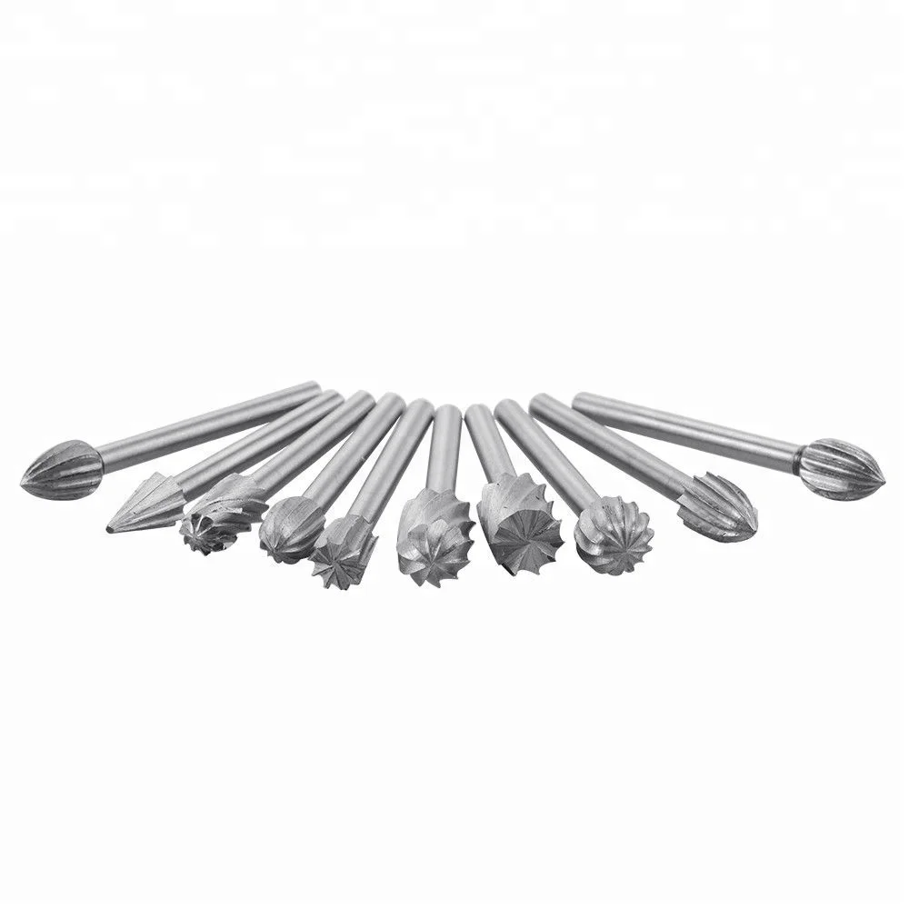 10pcs Tungsten Carbide Rotary Burr Set with 1/8 Shank for DIY Woodworking Carving  Engraving Drilling