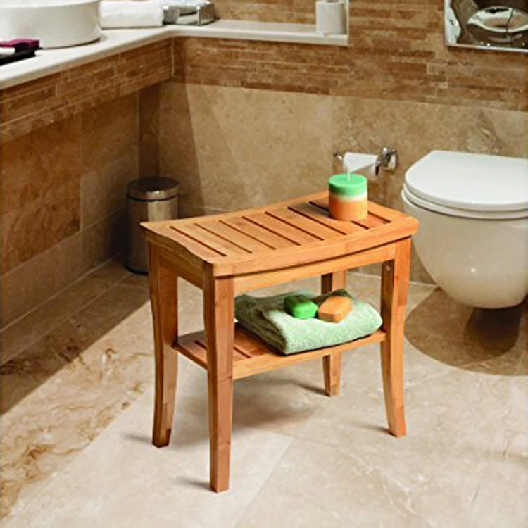 Bamboo Shower Seat Bench with Storage Shelf for Seating