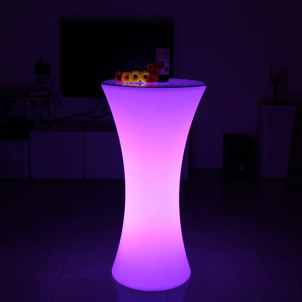 
remote control 16 colors changing rechargeable led pub table outdoor white plastic led bar table for wedding and event 