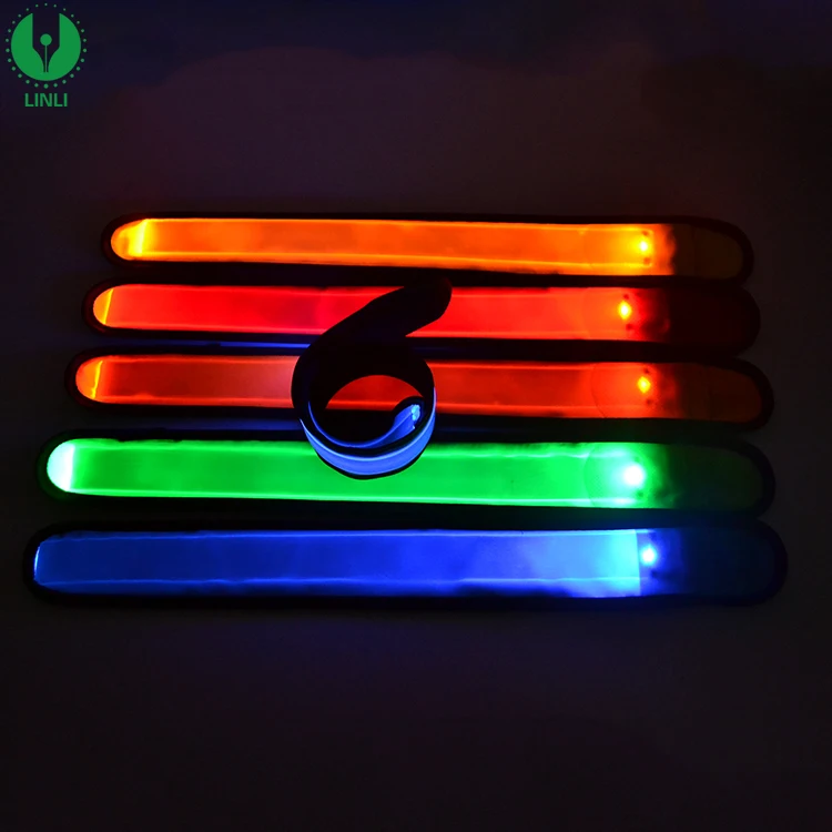 Customized Logo Promotional LED Reflective Wristband Led Reflective Slap Bands Flashing LED Armband