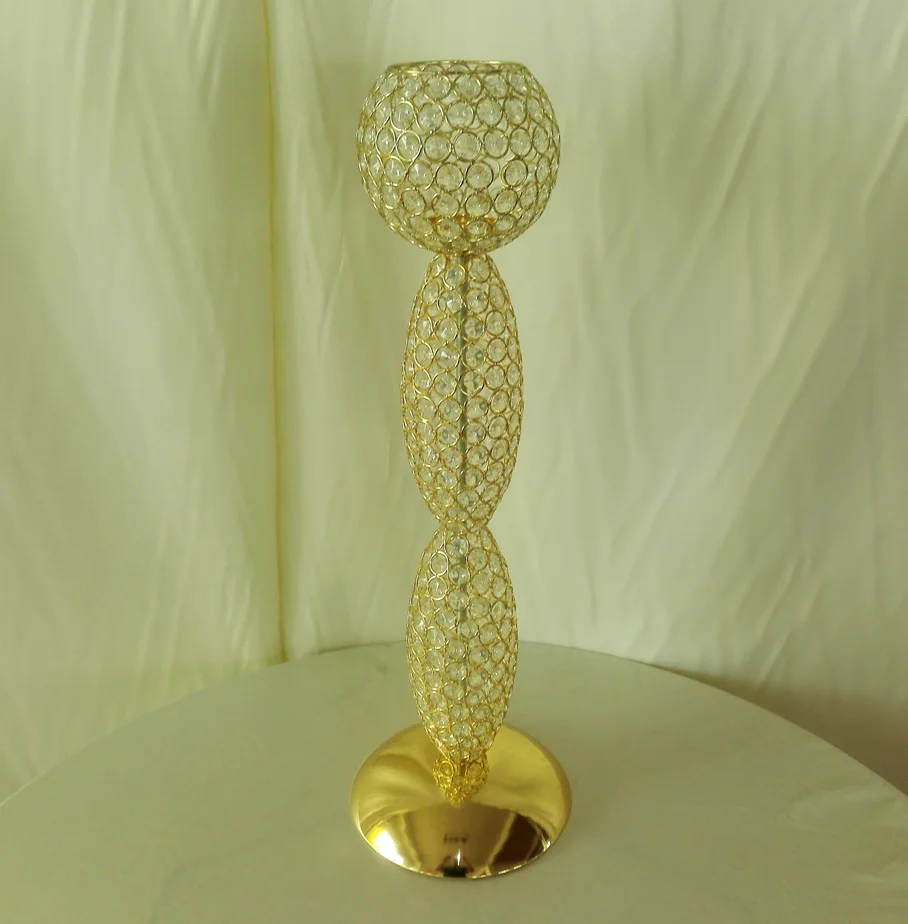 hot sale tall gold crystal candle holder for wedding decoration
