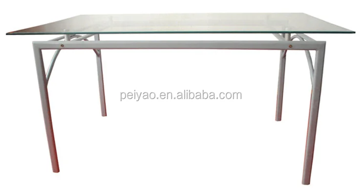 
Most popular tempered glass top powder coating leg dining table set design 