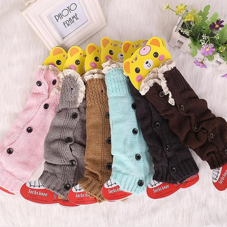 Однотонные гольфы, оптовая продажа, Детские гетры с кружевом и пуговицами