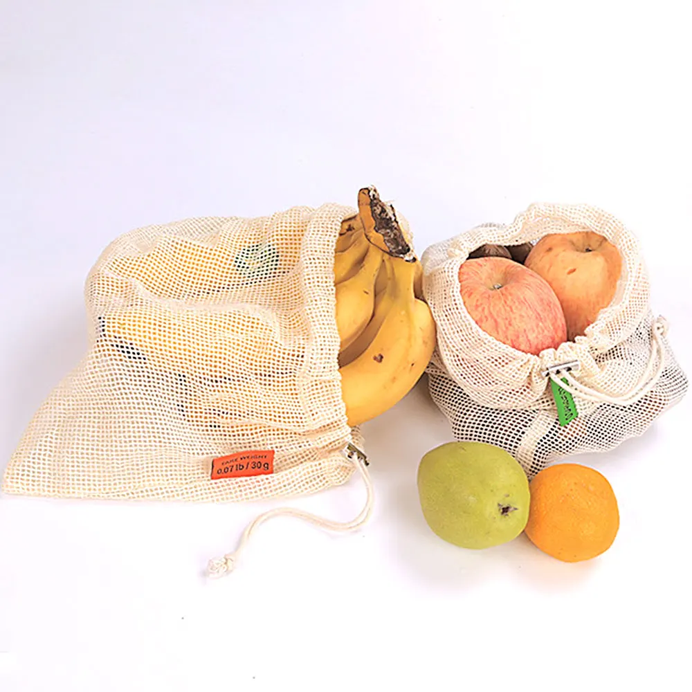 Logo Custom Tag Customize Reusable Produce Cotton Mesh Bag Set of 8/9/12 Pack Durable Pure Cotton Eco Friendly Mesh Muslin Bags