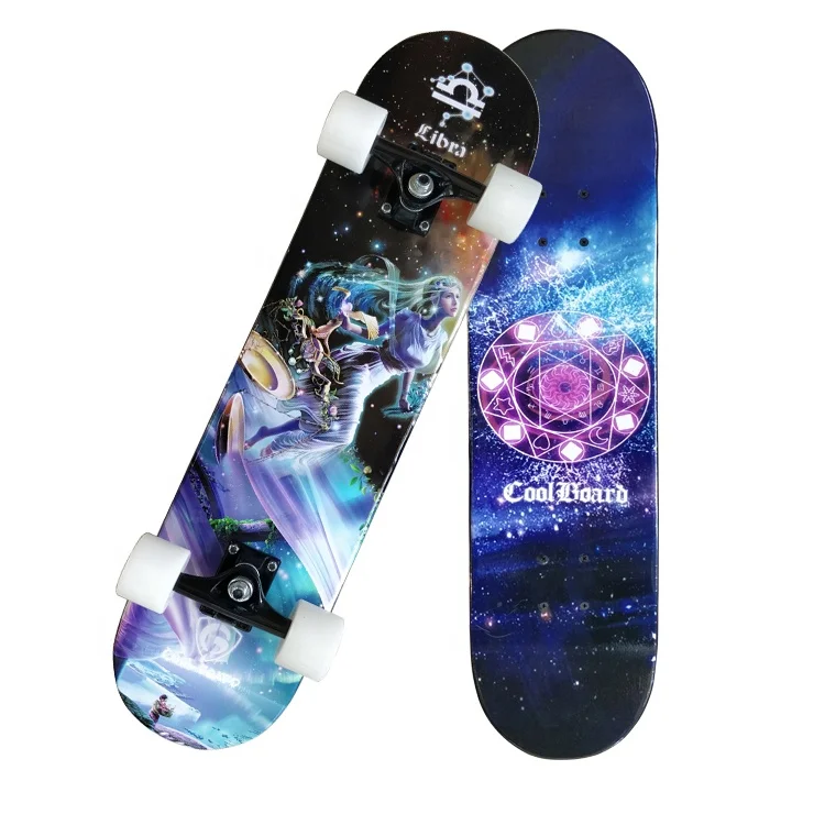 Twelve Constellations High Quality Four LED light PU wheels Double kick skateboard