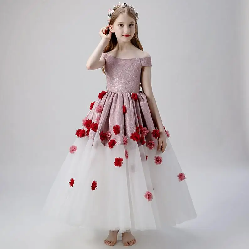 2019 factory price kids girl fashion korean party dress good quality elegant beautiful flower big girls party dress