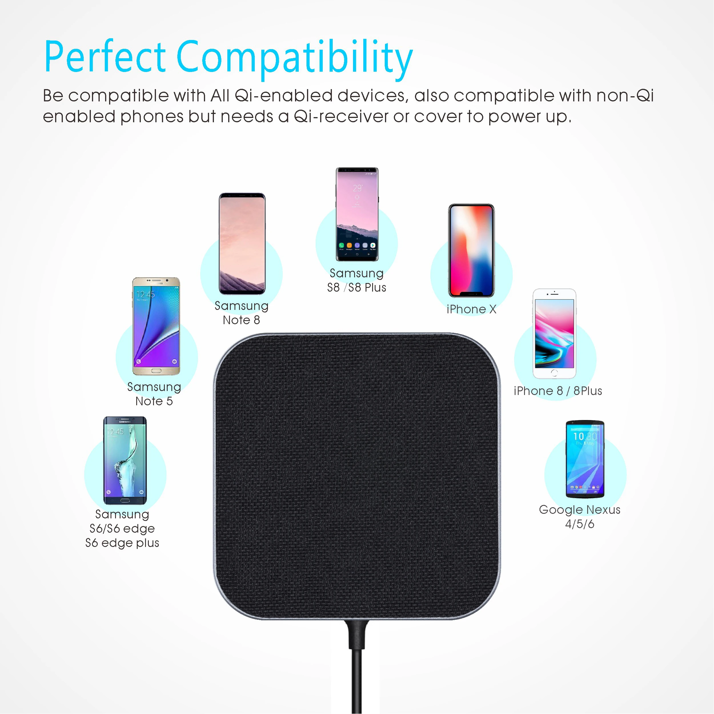 Smart wireless charger good quality 10W  cell phone charger Qi Fast wireless charger Aluminum alloy material