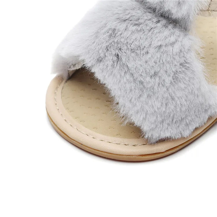 Soft Fur Hairy Sandals Shoes Summer Baby Girl Sandals Baby Infant Toddler Rubber Anti-slip Princess Baby Shoes for Girl Sandals