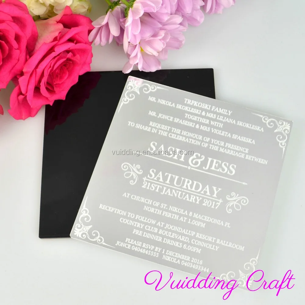 Mirror Acrylic Gold Wedding Invitation Card For Fancy Wedding Favor