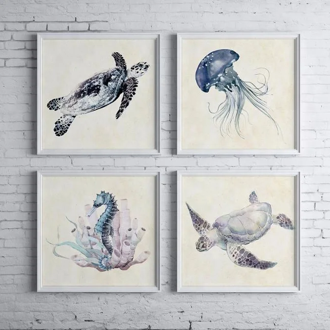 Скандинавский стиль морская лошадь ракушка акварельные современные настенные художественные украшения печатные картины