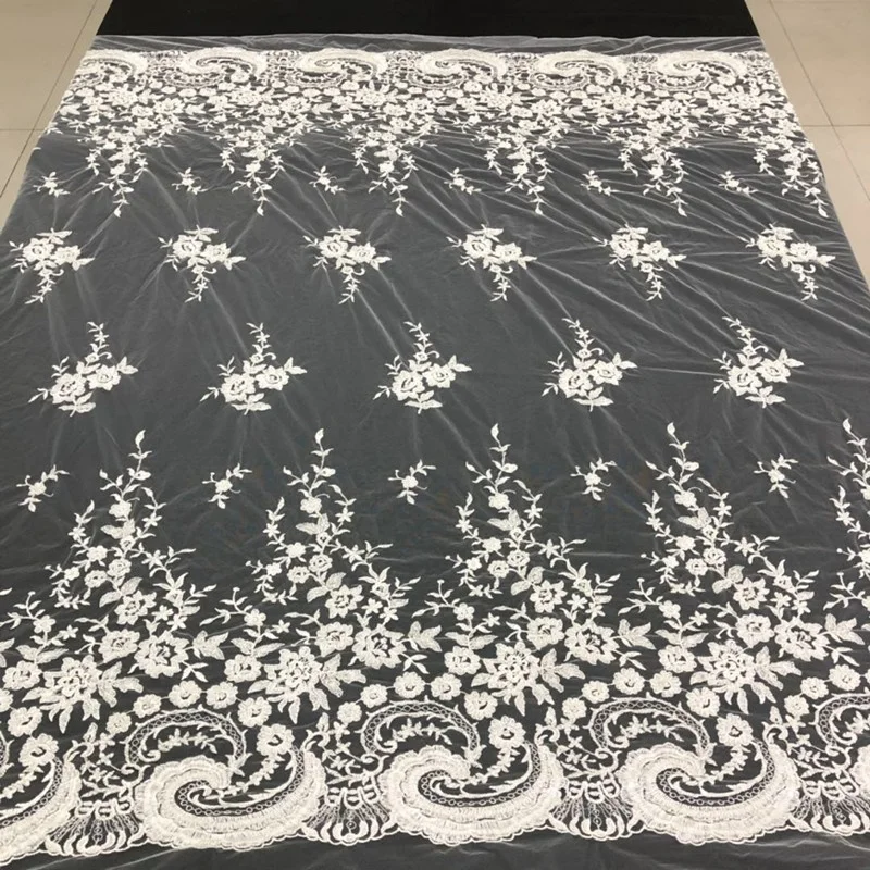 African beaded embroidery lace fabric swiss bridal chantilly guipure lace for wedding dress