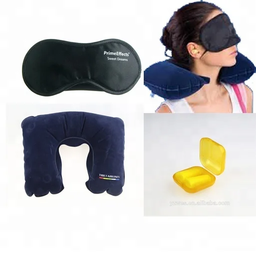 Travel Inflatable Pillow, FULL SLEEP SET!~ INCLUDES Premium Eye Sleep Mask & Ear Plugs