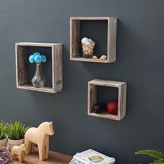 Заводская дешевая деревянная плавающая настенная квадратная кубическая полка-Органайзер