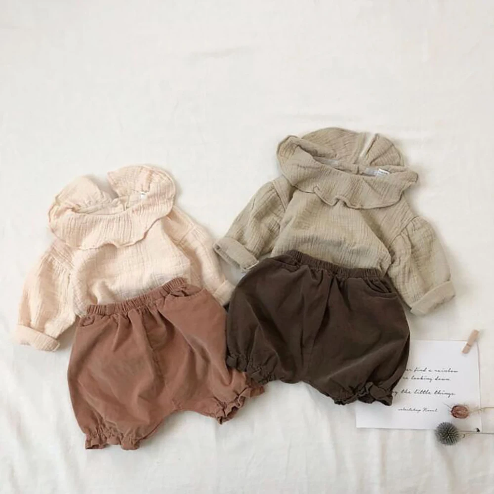 
2020 summer korean baby clothing fashion long sleeve girls shirt ruffle linen cotton baby young girls blouse 