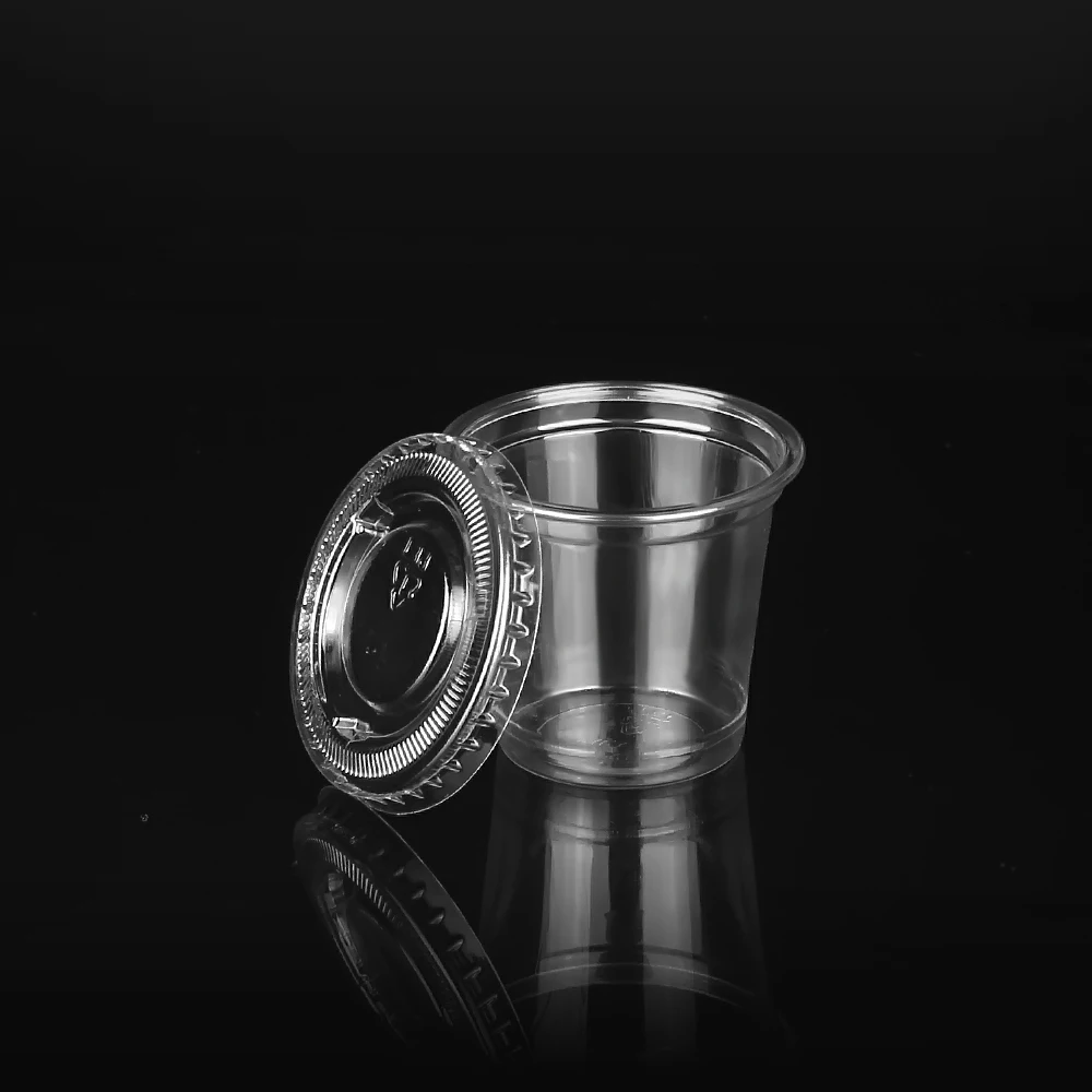 
Disposable 1oz Biodegradable Mini PLA Portion Cup With Flat Lid 30ml Plastic Tasting Cup 