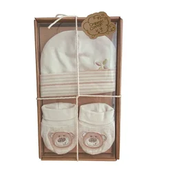 Manufacturer Organic Candy Bear Cute Soft Baby Girl Gift Set With Hat And Booties