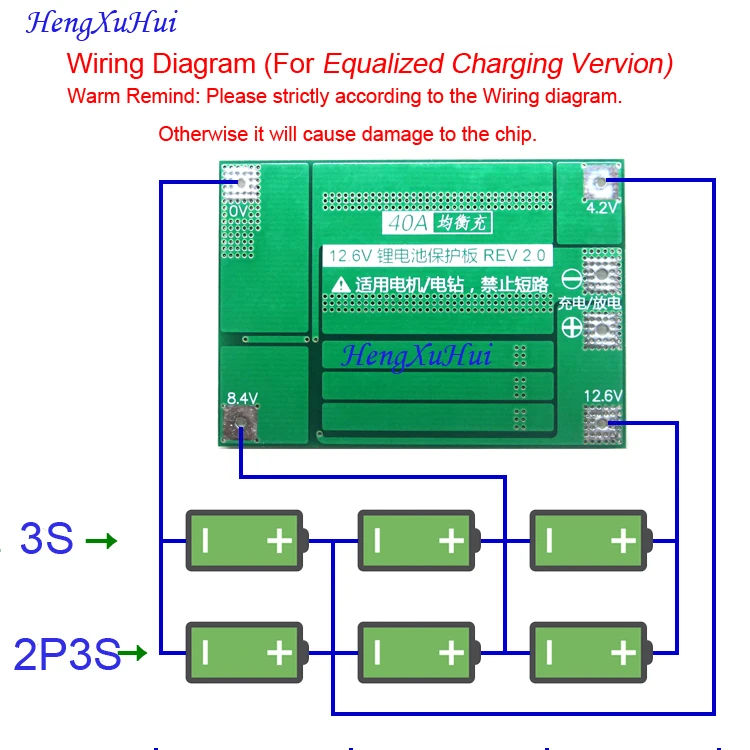 3S40A BMS Li-ion Battery Protection Board with Balance 100mA Current