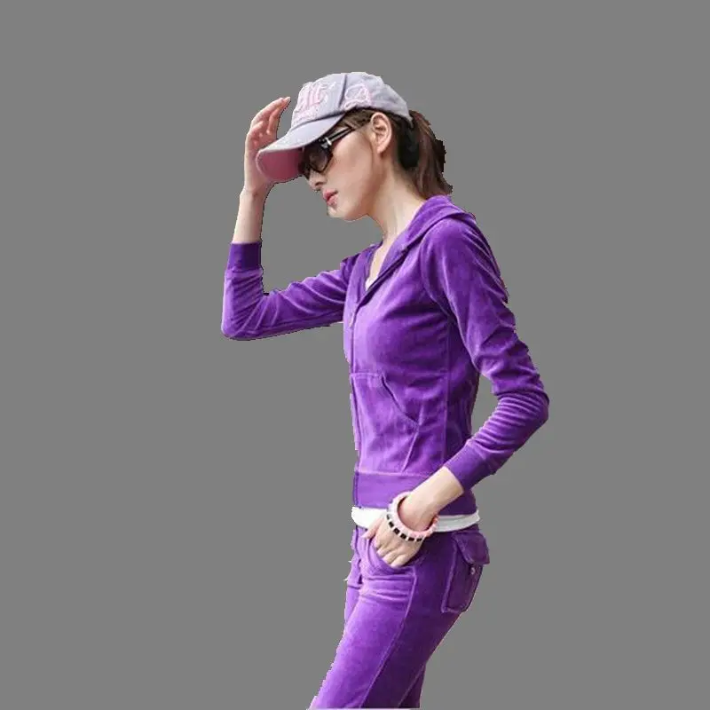Korea 2016 New Autumn Winter Large size Fashion Casual Sweater Suit Sportswear Hooded pure color Velvet