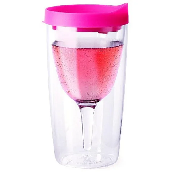 Double Walled Plastic Wine Tumbler Cup with Lid,  100% bpa free outdoor acrylic plastic wine glasses