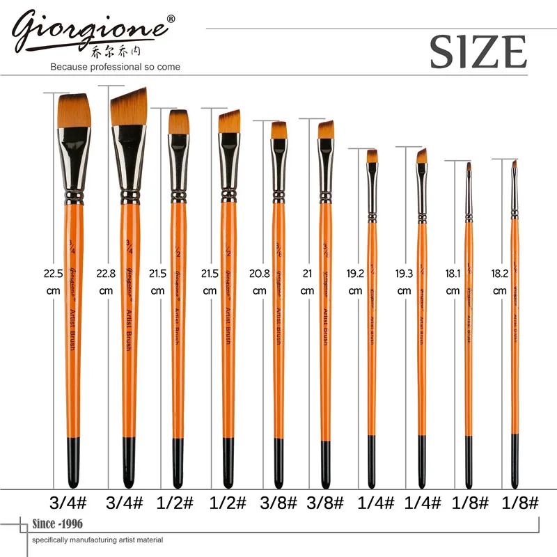 Giorgione Nylon Hair Wood Handle Copper Ferrule Artist Painting Brush Set