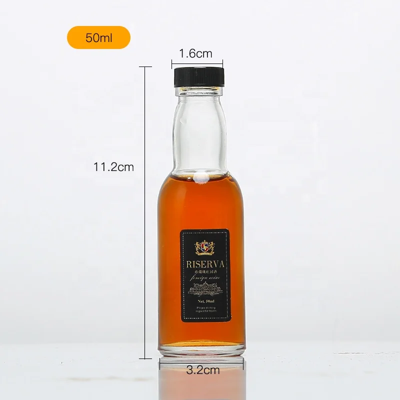 
High Quality 50ml Clear Empty Mini Round Glass Bottle For Liquor Alcohol Spirit With Screw Cap 