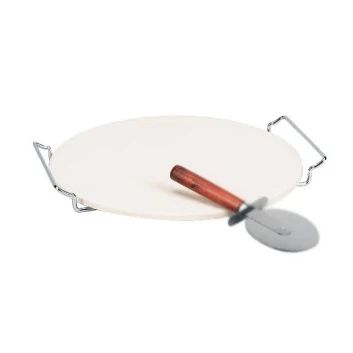 13 Inch Ceramic Pizza Stone Set With Rosewood Handle Pizza Cutter