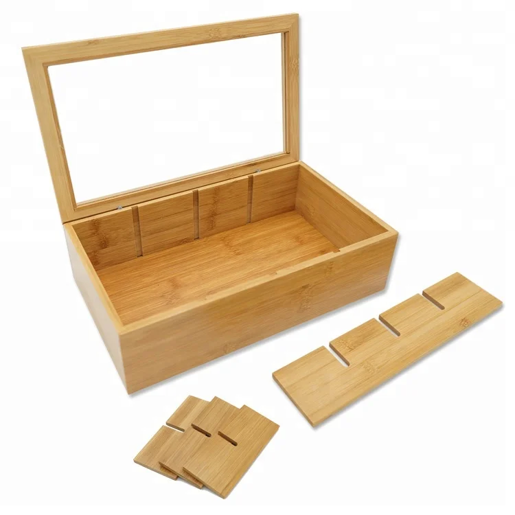 Kitchen Tea Box Bamboo Tea bag Organizer Taller Size Holds 120+ Standing or Flat Tea Bags coffee Storage