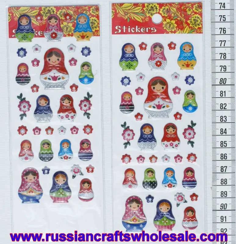 Matryoshka Stickers Set of Russian Nesting Dolls with Ethnic Ornament, Russia Folk Art and Crafts Wholesale