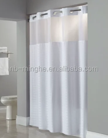 
Stocked Feature and Polyester material hookless shower curtain with snap in liner 