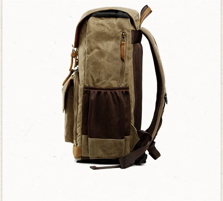 Oil Wax Canvas Leather Rucksack Stylish Camera Backpack Bag