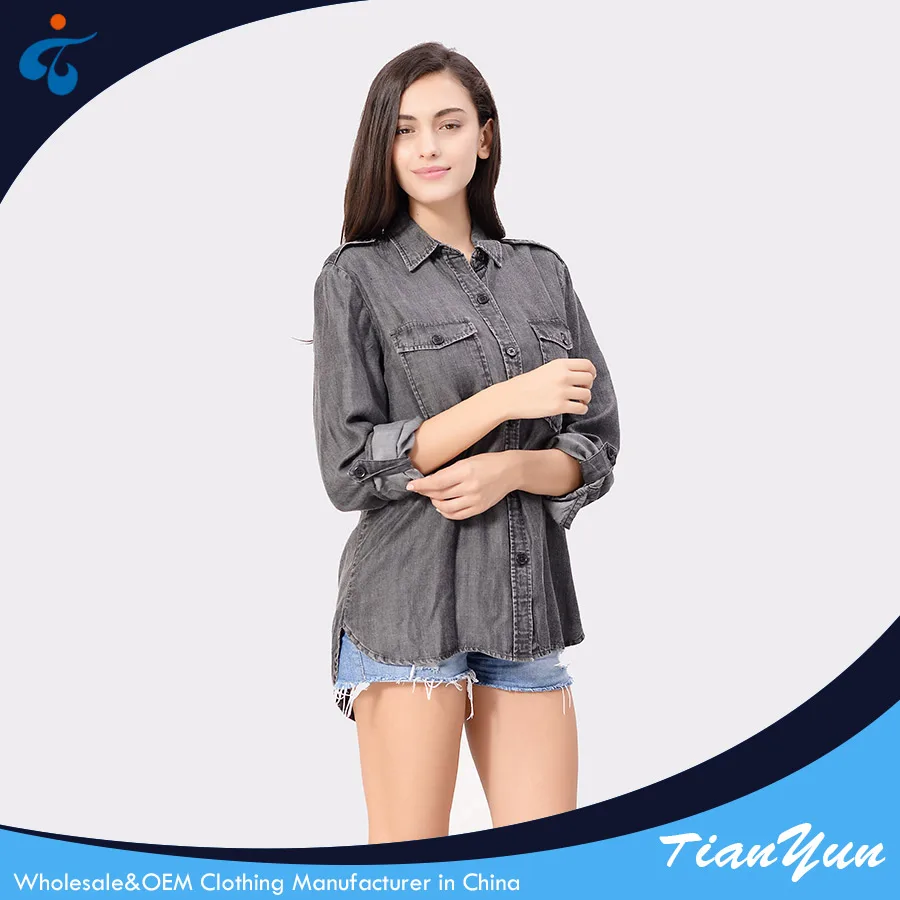 Different kinds of good selling professional casual denim cheap lady blouse