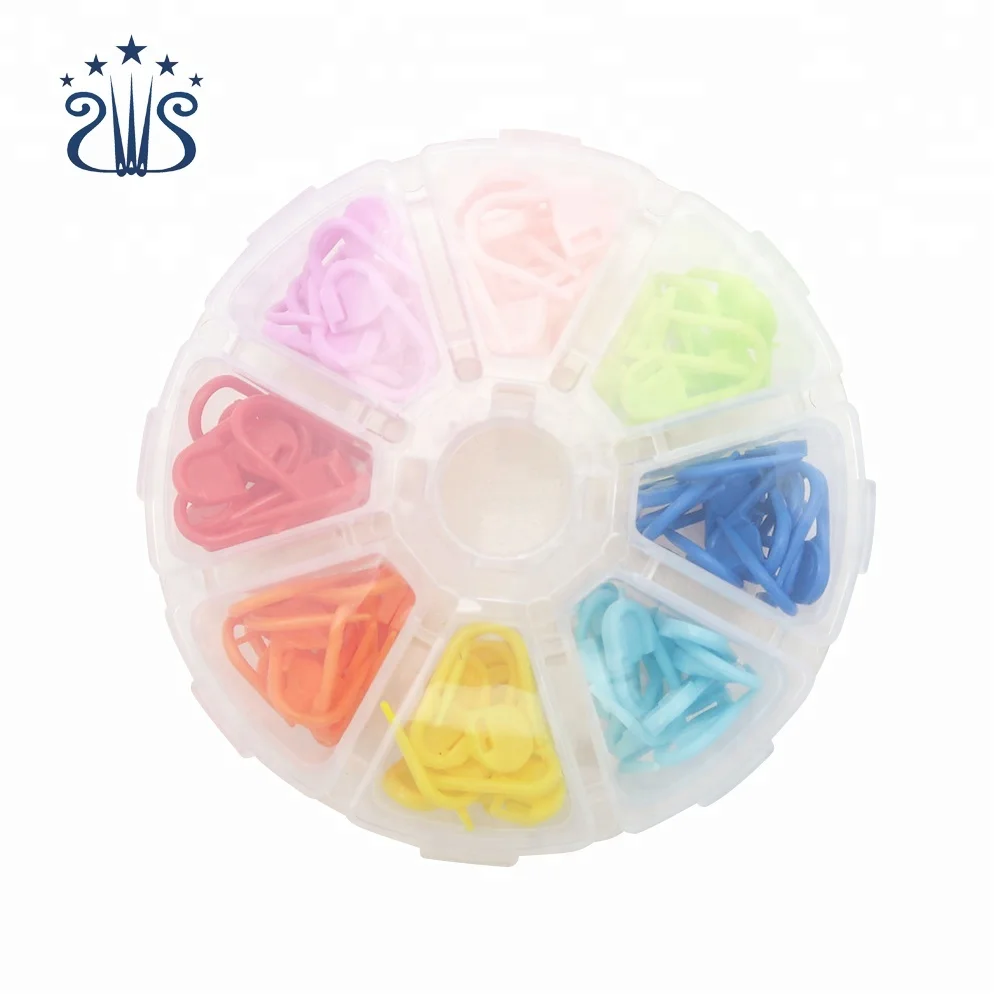 Multicolor Plastic Small Locking Stitch Markers Knitting Stitch Counter Needle Clip with Round Storage Box