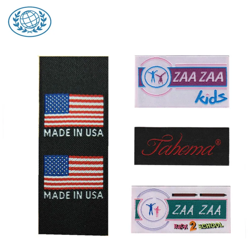 Custom Woven Label Flower Brand Name Logo Centerfold Machine Woven Damask Clothes Labels for Clothing Uniform Garments