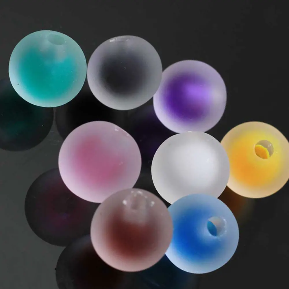 China Yiwu 16mm  Acrylic Round Frosted Matte Transparent Bead Colorful Double Inner Bead 3mm Hole
