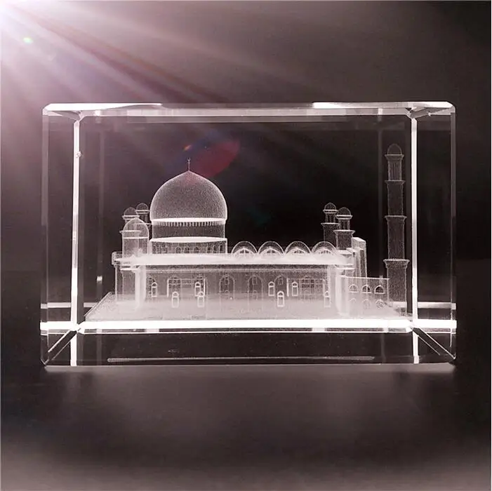 India Reigional Feature Taj Mahal Design 3D Laser Engraving Crystals Block For Souvenir Gifts