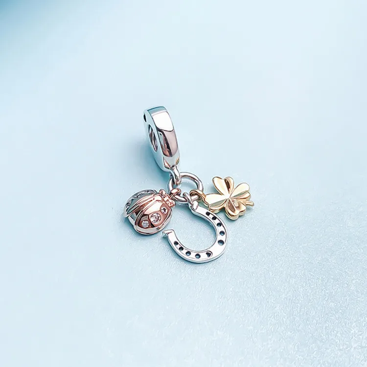 
925 sterling silver pendant 2019 new horseshoe four-leaf clover ladybug pendant 