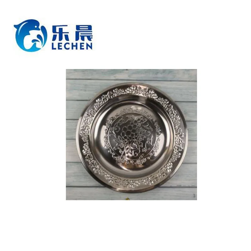 Stainless steel plate tray round grape pattern craft tray